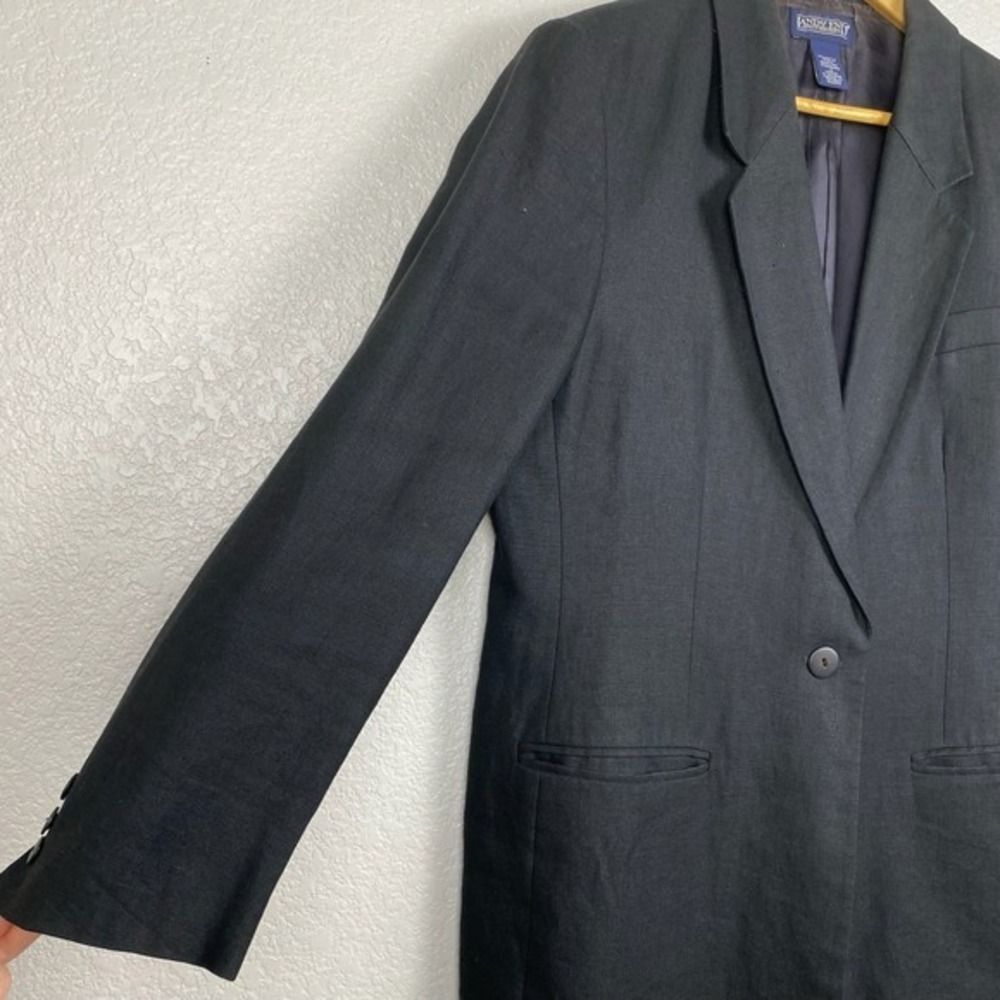Vtg Lands End Blazer Womens 14 Irish Linen Black Relaxed Minimalist Lagom Scandi - Picture 3 of 10